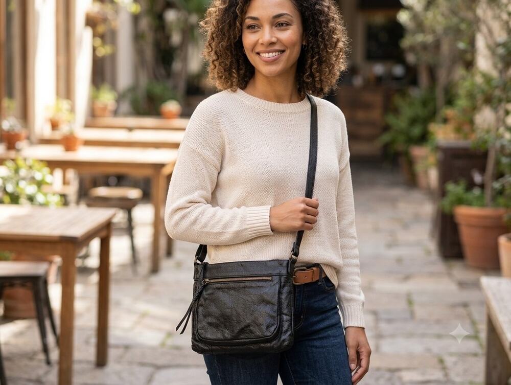 HOBO International Black Genuine Leather Crossbody Bag Purse